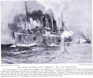 La acción entre el Carmania y el Cap Trafalgar septiembre 1914 de Charles Edward Dixon